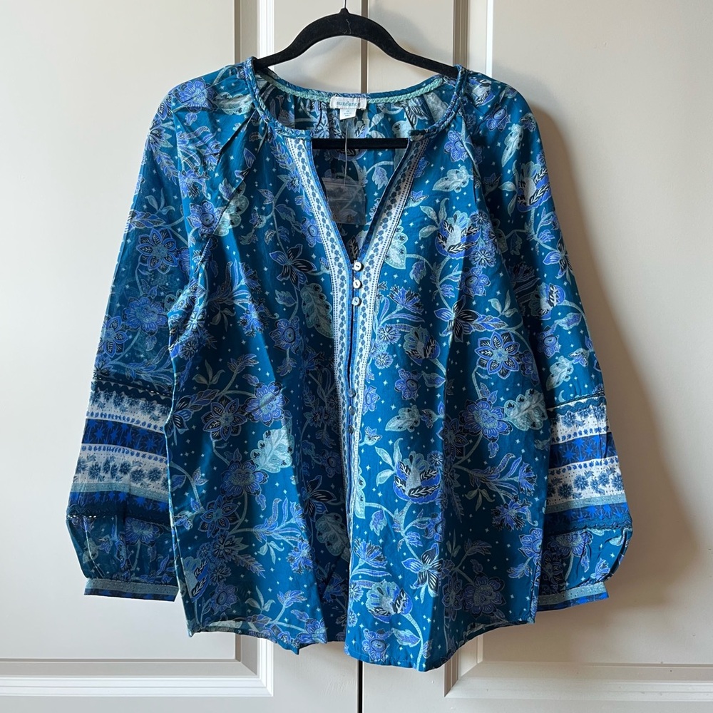 NWT Sundance Arvilla Blue Top Blouse Size Medium - Picture 2 of 8